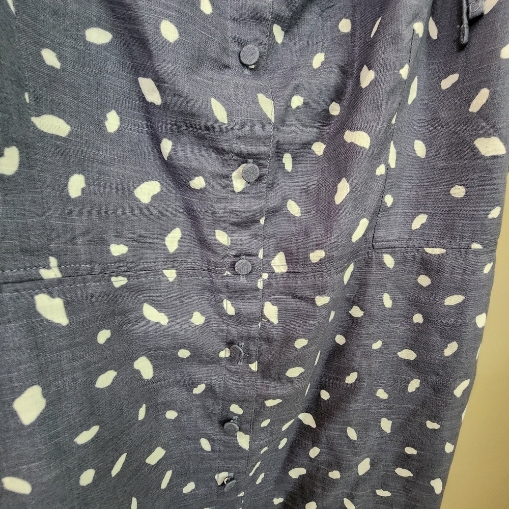 Abercrombie & Fitch Blue Dress Size XLT Cotton Gray White Dots Tie Strips - Picture 9 of 11